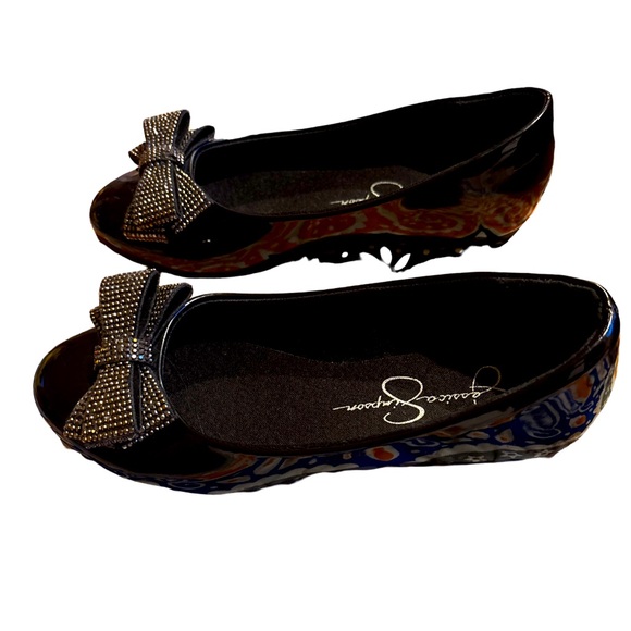 Jessica Simpson Girl Dress Flats Black Metallic Bow Size 2 - Picture 3 of 8